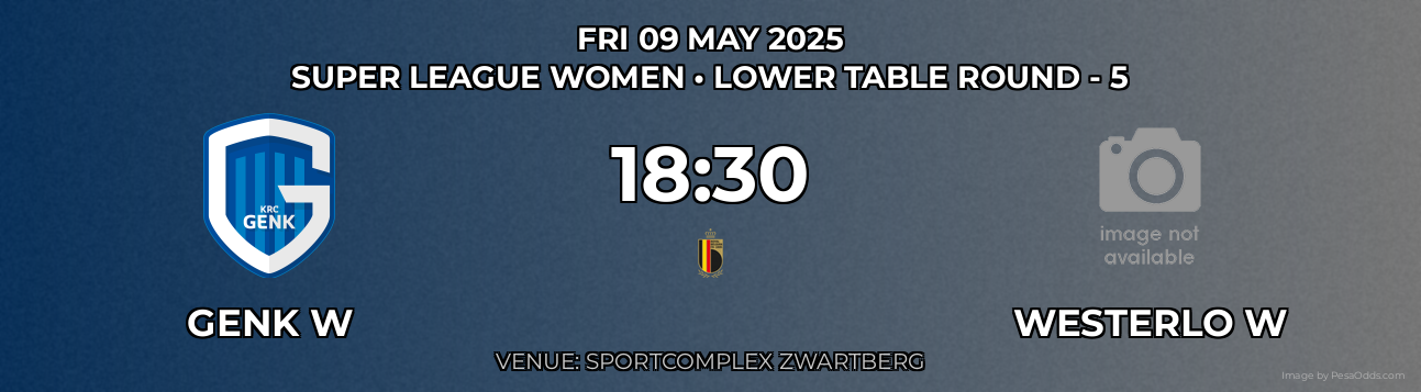 Genk W vs Westerlo W Prediction match poster for Super League Women fixture on FRI 09 MAY 2025