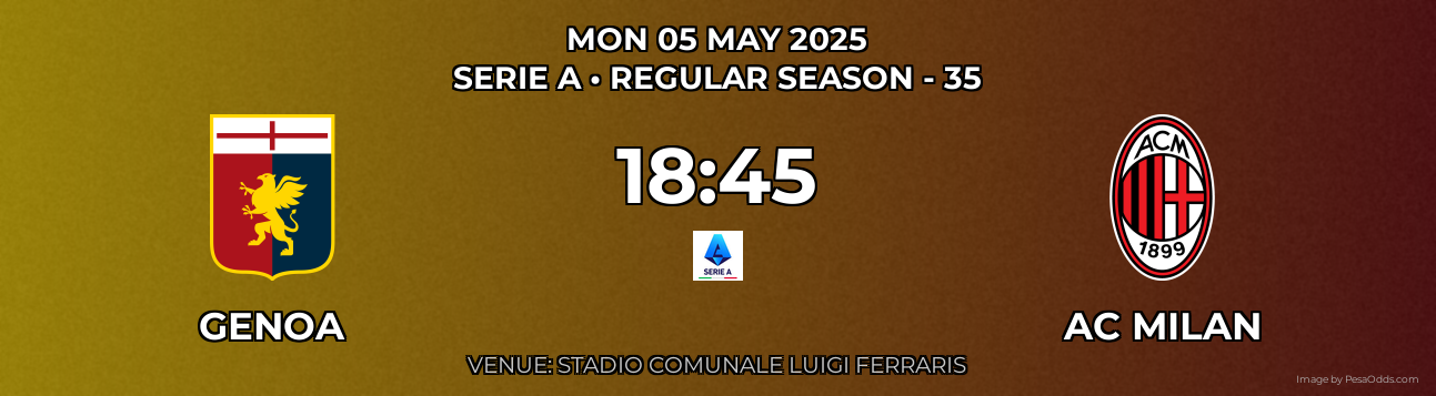 Genoa vs AC Milan Prediction match poster for Serie A fixture on MON 05 MAY 2025