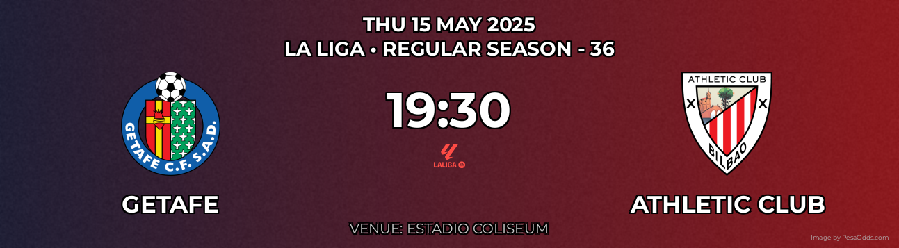 Getafe vs Athletic Club Prediction match poster for La Liga fixture on THU 15 MAY 2025
