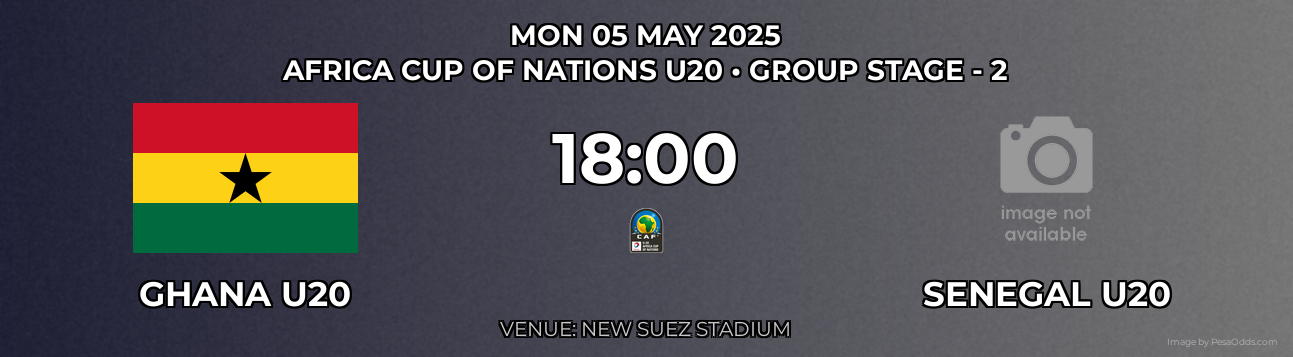 Ghana U20 vs Senegal U20 Prediction match poster for Africa Cup of Nations U20 fixture on MON 05 MAY 2025
