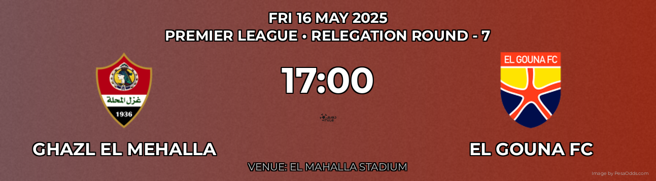 Ghazl El Mehalla vs El Gouna FC Prediction match poster for Premier League fixture on FRI 16 MAY 2025
