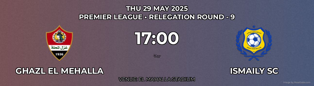 Ghazl El Mehalla vs Ismaily SC Prediction match poster for Premier League fixture on THU 29 MAY 2025