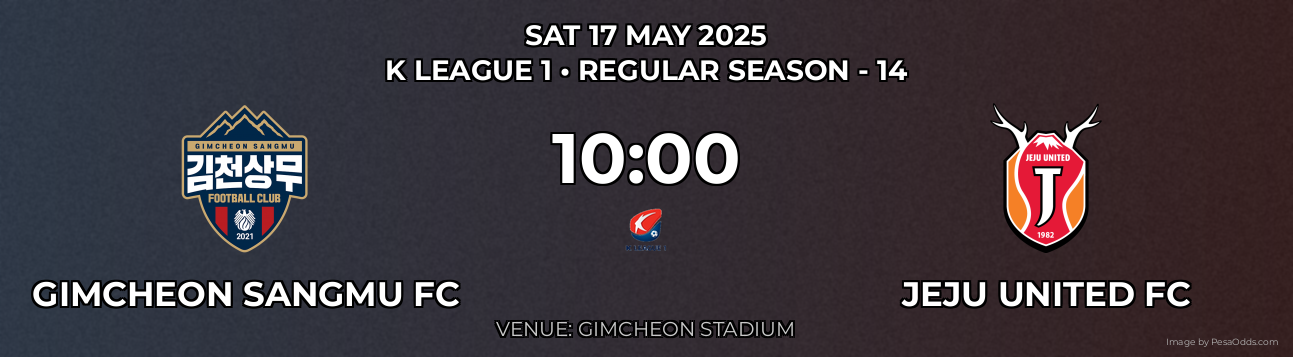 Gimcheon Sangmu FC vs Jeju United FC Prediction match poster for K League 1 fixture on SAT 17 MAY 2025