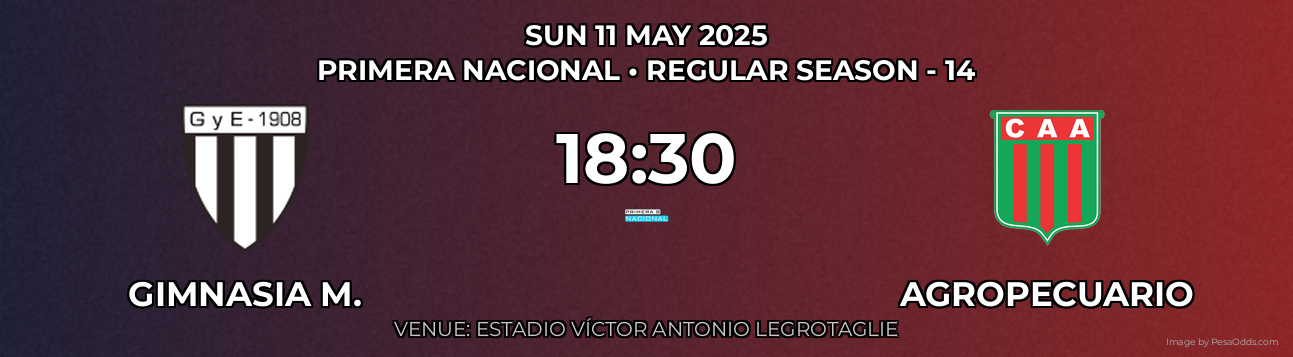 Gimnasia M. vs Agropecuario Prediction match poster for Primera Nacional fixture on SUN 11 MAY 2025