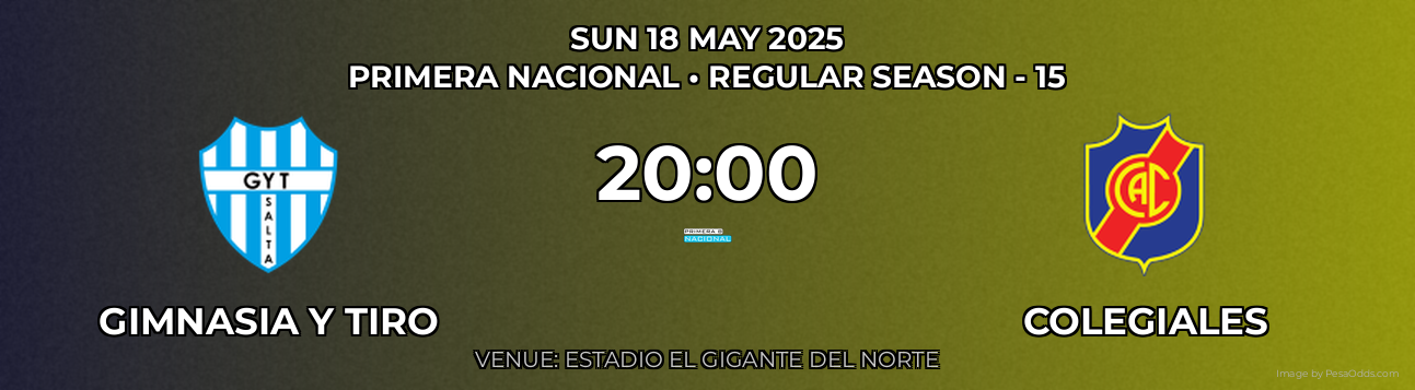 Gimnasia Y Tiro vs Colegiales Prediction match poster for Primera Nacional fixture on SUN 18 MAY 2025