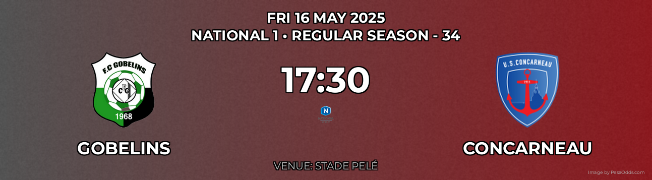 Gobelins vs Concarneau Prediction match poster for National 1 fixture on FRI 16 MAY 2025