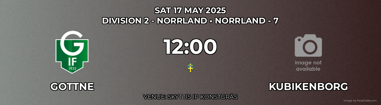Gottne vs Kubikenborg Prediction match poster for Division 2 - Norrland fixture on SAT 17 MAY 2025
