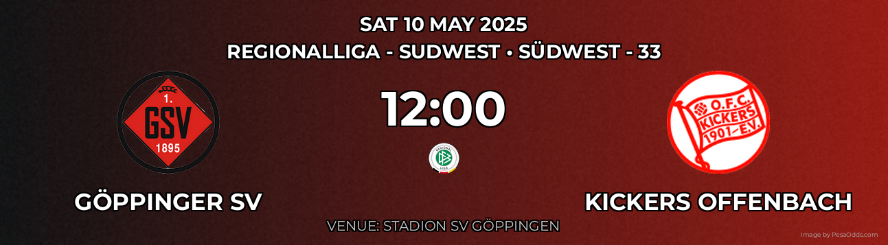 Göppinger SV vs Kickers Offenbach Prediction match poster for Regionalliga - SudWest fixture on SAT 10 MAY 2025