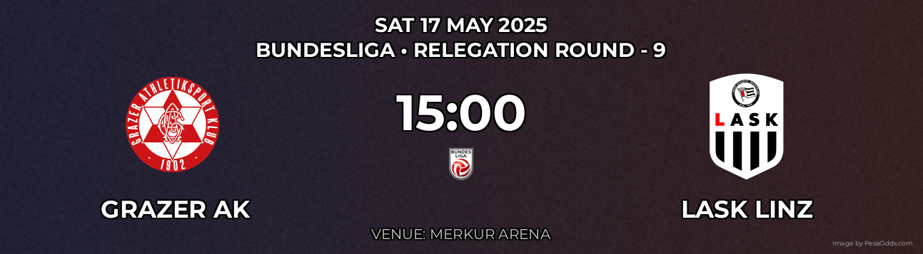 Grazer AK vs Lask Linz Prediction match poster for Bundesliga fixture on SAT 17 MAY 2025