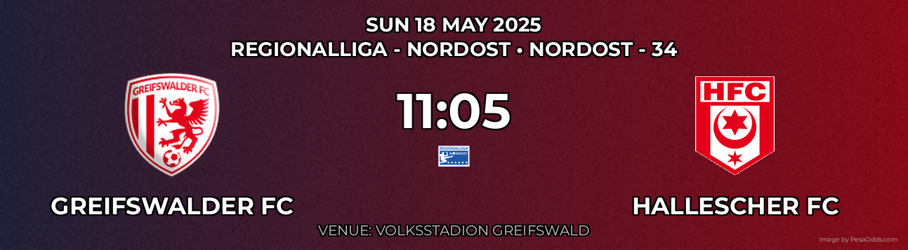 Greifswalder FC vs Hallescher FC Prediction match poster for Regionalliga - Nordost fixture on SUN 18 MAY 2025