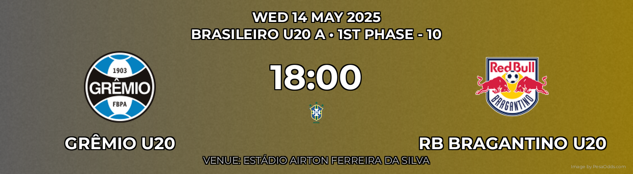 Grêmio U20 vs RB Bragantino U20 Prediction match poster for Brasileiro U20 A fixture on WED 14 MAY 2025
