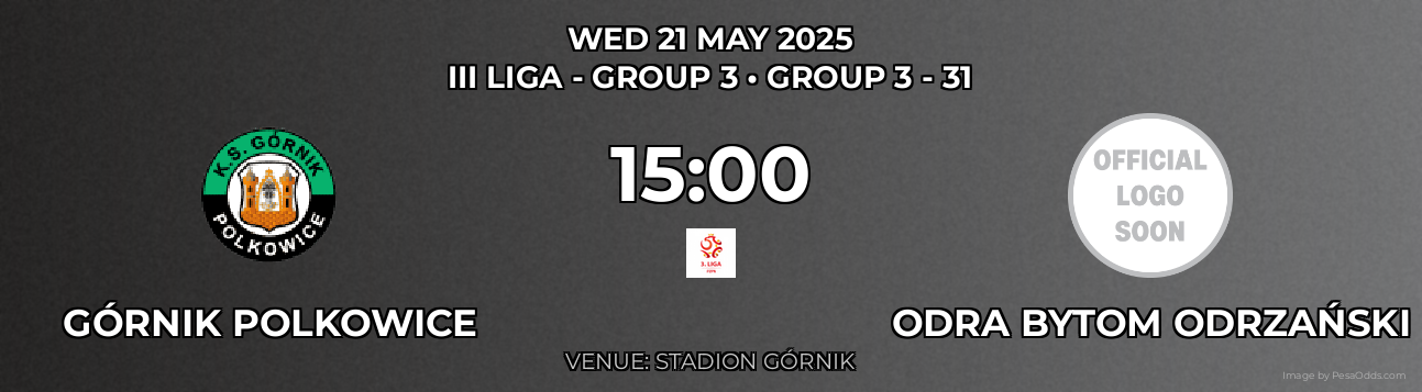 Górnik Polkowice vs Odra Bytom Odrzański Prediction match poster for III Liga - Group 3 fixture on WED 21 MAY 2025