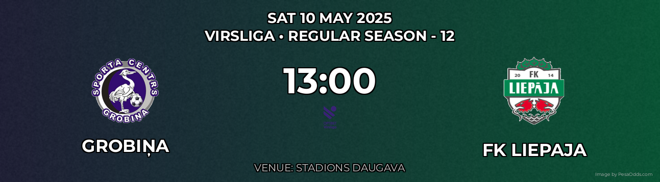Grobiņa vs FK Liepaja Prediction match poster for Virsliga fixture on SAT 10 MAY 2025