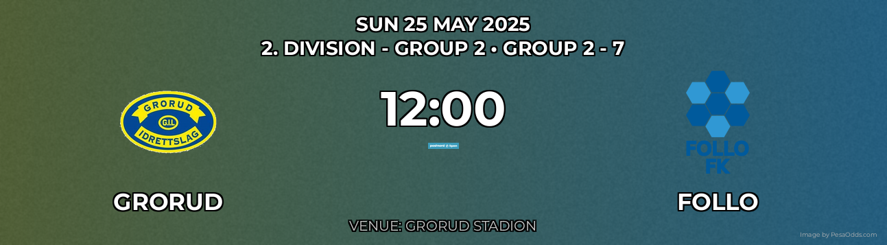 Grorud vs Follo Prediction match poster for 2. Division - Group 2 fixture on SUN 25 MAY 2025
