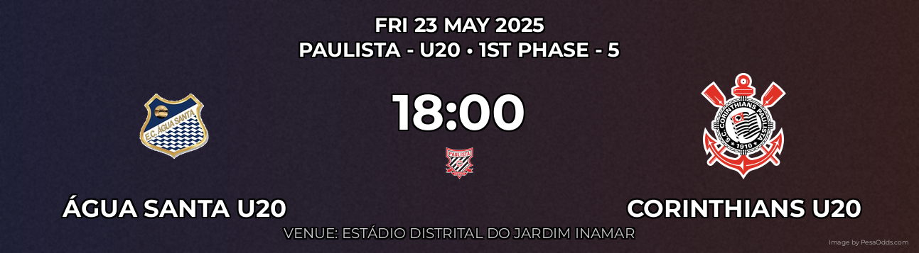 Água Santa U20 vs Corinthians U20 Prediction match poster for Paulista - U20 fixture on FRI 23 MAY 2025