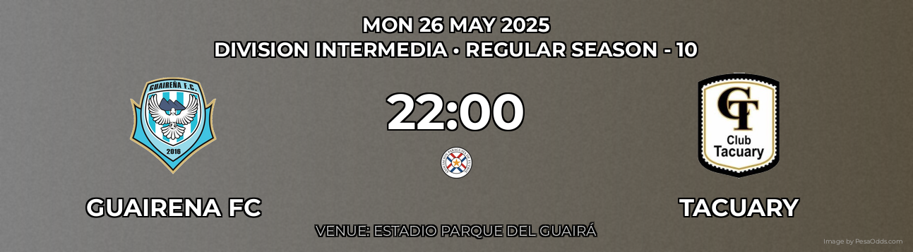 Guairena FC vs Tacuary Prediction match poster for Division Intermedia fixture on MON 26 MAY 2025