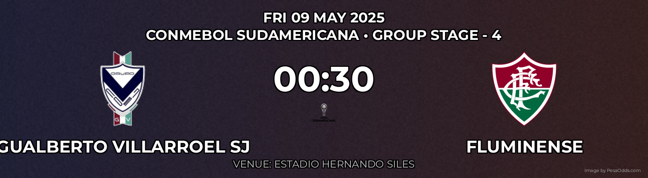 Gualberto Villarroel SJ vs Fluminense Prediction match poster for CONMEBOL Sudamericana fixture on FRI 09 MAY 2025