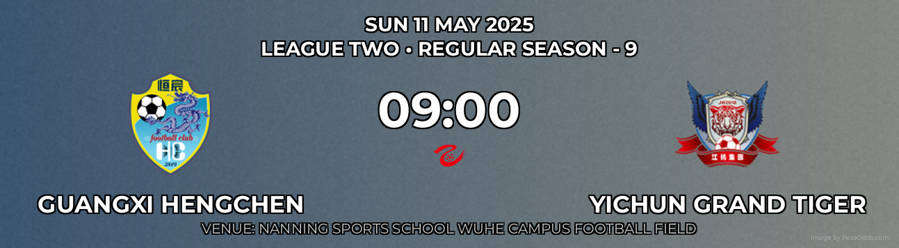 Guangxi Hengchen vs Yichun Grand Tiger Prediction match poster for League Two fixture on SUN 11 MAY 2025