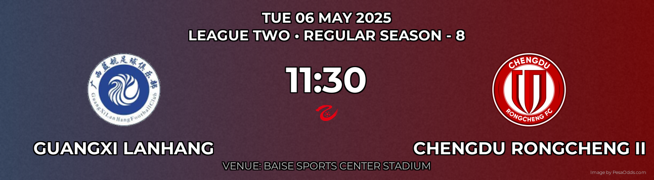 Guangxi Lanhang vs Chengdu Rongcheng II Prediction match poster for League Two fixture on TUE 06 MAY 2025