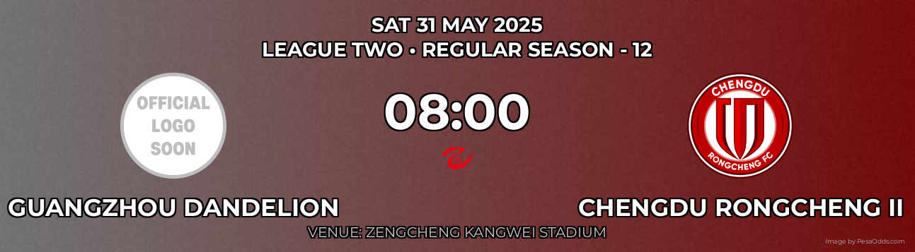 Guangzhou Dandelion vs Chengdu Rongcheng II Prediction match poster for League Two fixture on SAT 31 MAY 2025