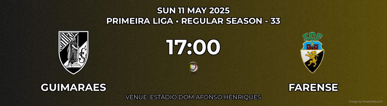 Guimaraes vs Farense Prediction match poster for Primeira Liga fixture on SUN 11 MAY 2025