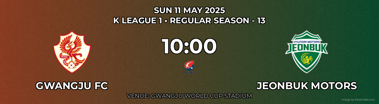 Gwangju FC vs Jeonbuk Motors Prediction match poster for K League 1 fixture on SUN 11 MAY 2025