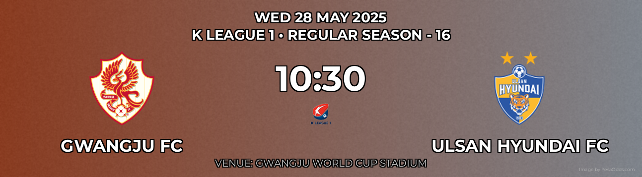 Gwangju FC vs Ulsan Hyundai FC Prediction match poster for K League 1 fixture on WED 28 MAY 2025