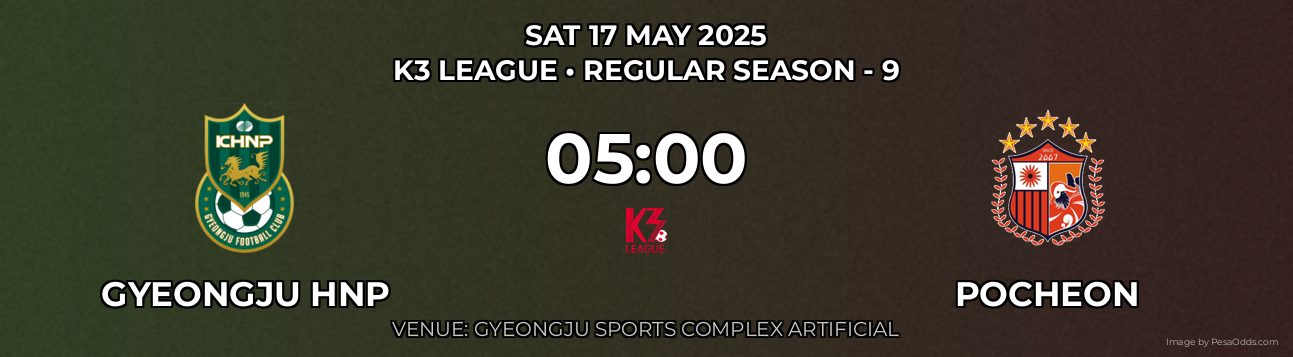 Gyeongju HNP vs Pocheon Prediction match poster for K3 League fixture on SAT 17 MAY 2025