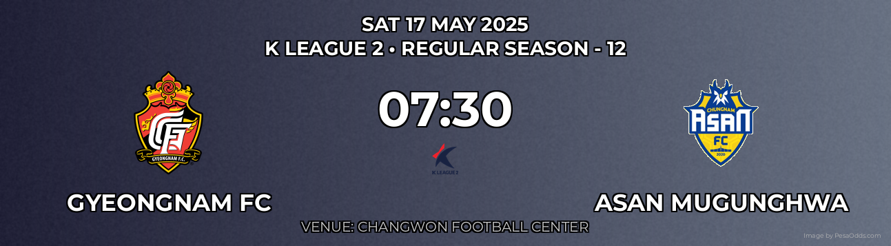 Gyeongnam FC vs Asan Mugunghwa Prediction match poster for K League 2 fixture on SAT 17 MAY 2025