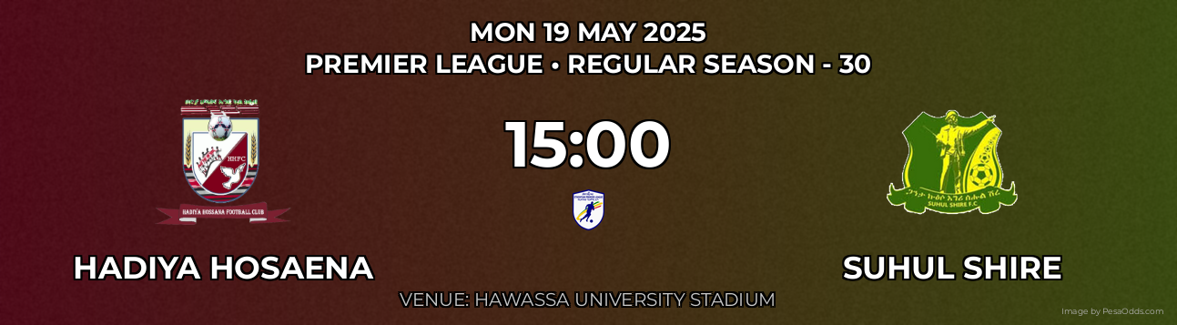Hadiya Hosaena vs Suhul Shire Prediction match poster for Premier League fixture on MON 19 MAY 2025