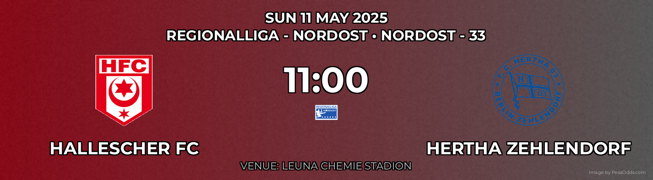 Hallescher FC vs Hertha Zehlendorf Prediction match poster for Regionalliga - Nordost fixture on SUN 11 MAY 2025