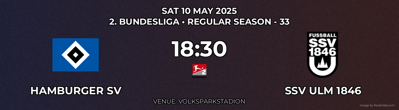 Hamburger SV vs SSV Ulm 1846 Prediction match poster for 2. Bundesliga fixture on SAT 10 MAY 2025