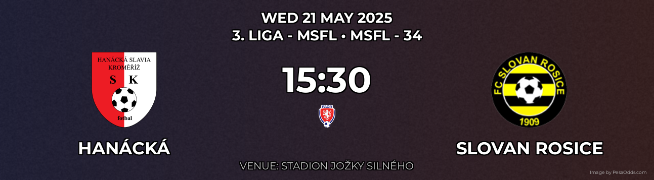 Hanácká vs Slovan Rosice Prediction match poster for 3. liga - MSFL fixture on WED 21 MAY 2025