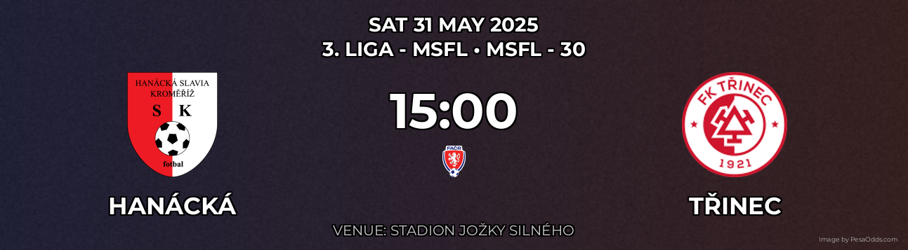 Hanácká vs Třinec Prediction match poster for 3. liga - MSFL fixture on SAT 31 MAY 2025