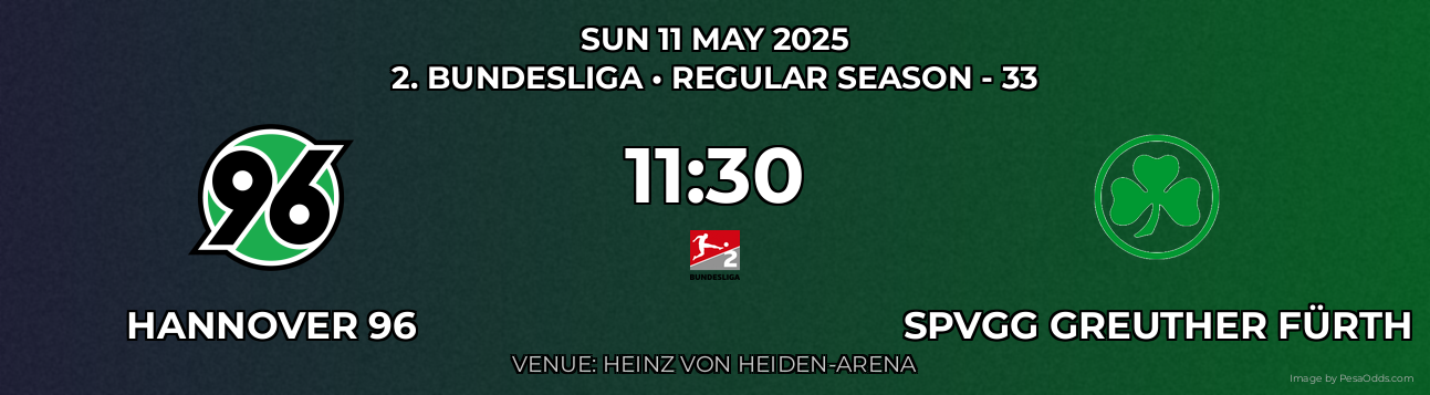 Hannover 96 vs SpVgg Greuther Fürth Prediction match poster for 2. Bundesliga fixture on SUN 11 MAY 2025