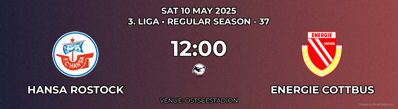 Hansa Rostock vs Energie Cottbus Prediction match poster for 3. Liga fixture on SAT 10 MAY 2025