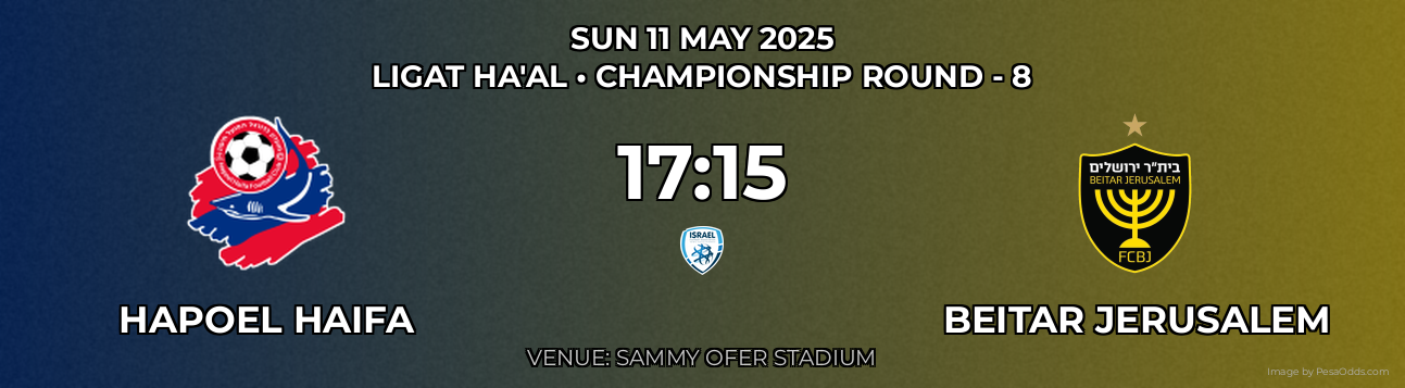 Hapoel Haifa vs Beitar Jerusalem Prediction match poster for Ligat Ha'al fixture on SUN 11 MAY 2025