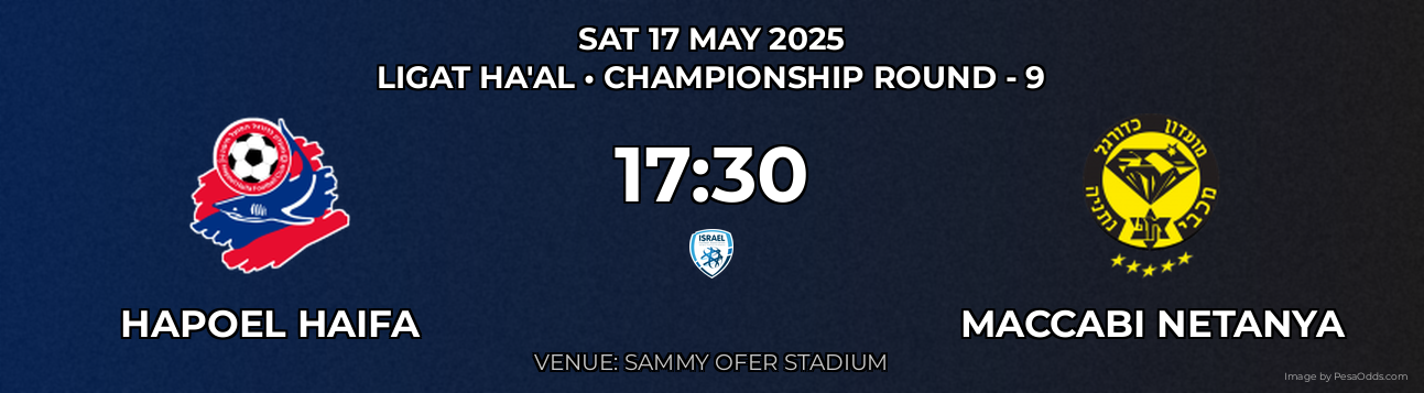 Hapoel Haifa vs Maccabi Netanya Prediction match poster for Ligat Ha'al fixture on SAT 17 MAY 2025