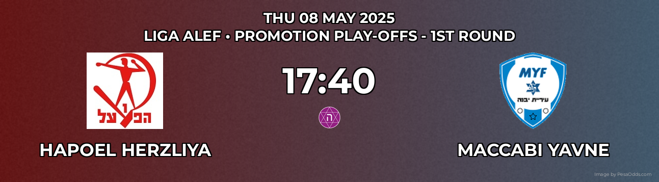 Hapoel Herzliya vs Maccabi Yavne Prediction match poster for Liga Alef fixture on THU 08 MAY 2025
