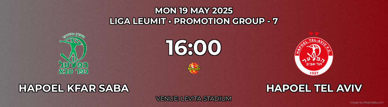 Hapoel Kfar Saba vs Hapoel Tel Aviv Prediction match poster for Liga Leumit fixture on MON 19 MAY 2025