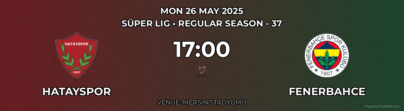 Hatayspor vs Fenerbahce Prediction match poster for Süper Lig fixture on MON 26 MAY 2025