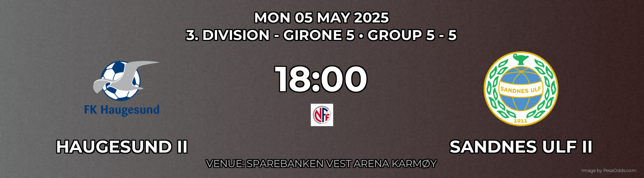 Haugesund II vs Sandnes Ulf II Prediction match poster for 3. Division - Girone 5 fixture on MON 05 MAY 2025