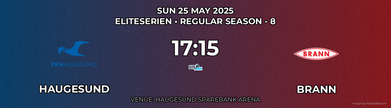 Haugesund vs Brann Prediction match poster for Eliteserien fixture on SUN 25 MAY 2025
