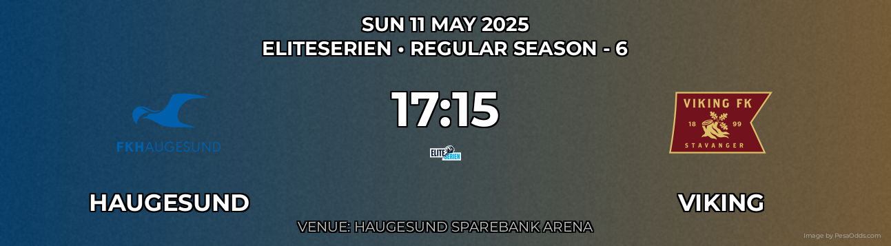 Haugesund vs Viking Prediction match poster for Eliteserien fixture on SUN 11 MAY 2025