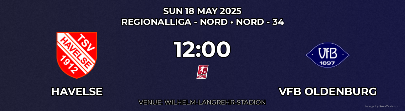 Havelse vs VfB Oldenburg Prediction match poster for Regionalliga - Nord fixture on SUN 18 MAY 2025