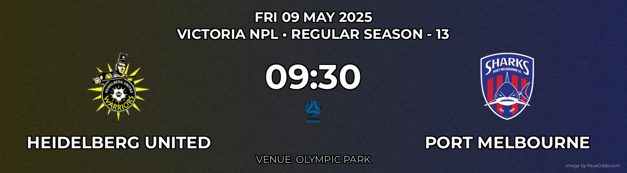 Heidelberg United vs Port Melbourne Prediction match poster for Victoria NPL fixture on FRI 09 MAY 2025