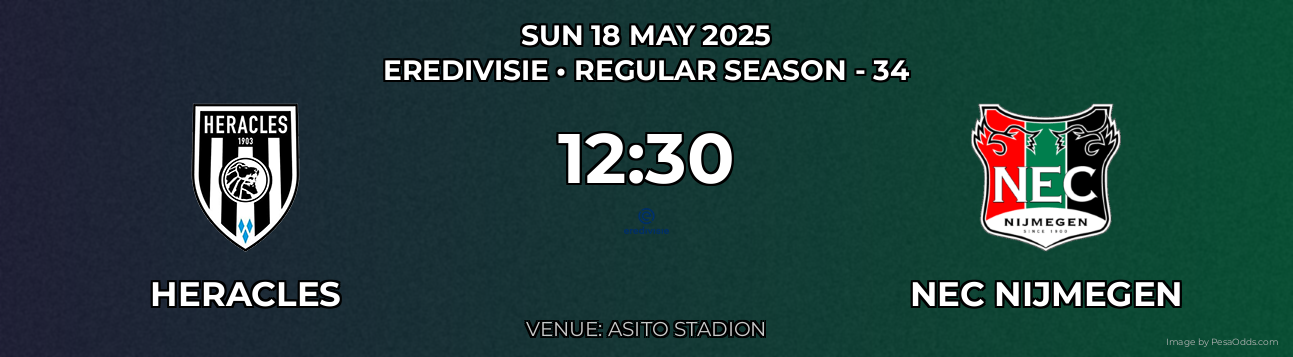 Heracles vs NEC Nijmegen Prediction match poster for Eredivisie fixture on SUN 18 MAY 2025