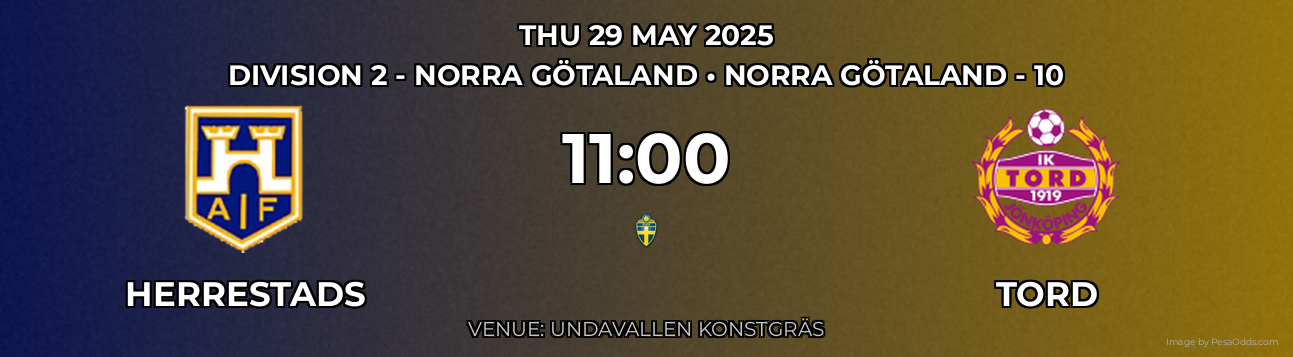 Herrestads vs Tord Prediction match poster for Division 2 - Norra Götaland fixture on THU 29 MAY 2025