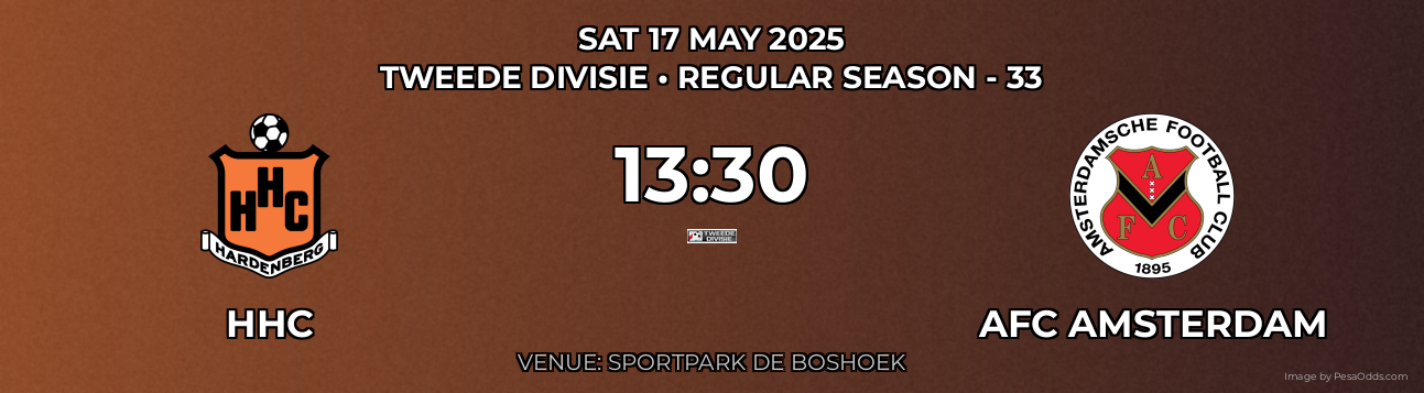 HHC vs AFC Amsterdam Prediction match poster for Tweede Divisie fixture on SAT 17 MAY 2025