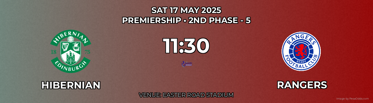 Hibernian vs Rangers Prediction match poster for Premiership fixture on SAT 17 MAY 2025